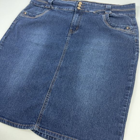 No Fuze Denim Pencil Skirt Women’s Size 18 Blue Jean Soft Stretch Knee Length - Picture 2 of 13
